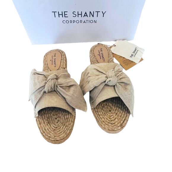 NEW Shanty SHACK SLIDES Women's Slip On SHOES 40, US 9 Natural Linen Bow Sandals - Picture 12 of 12
